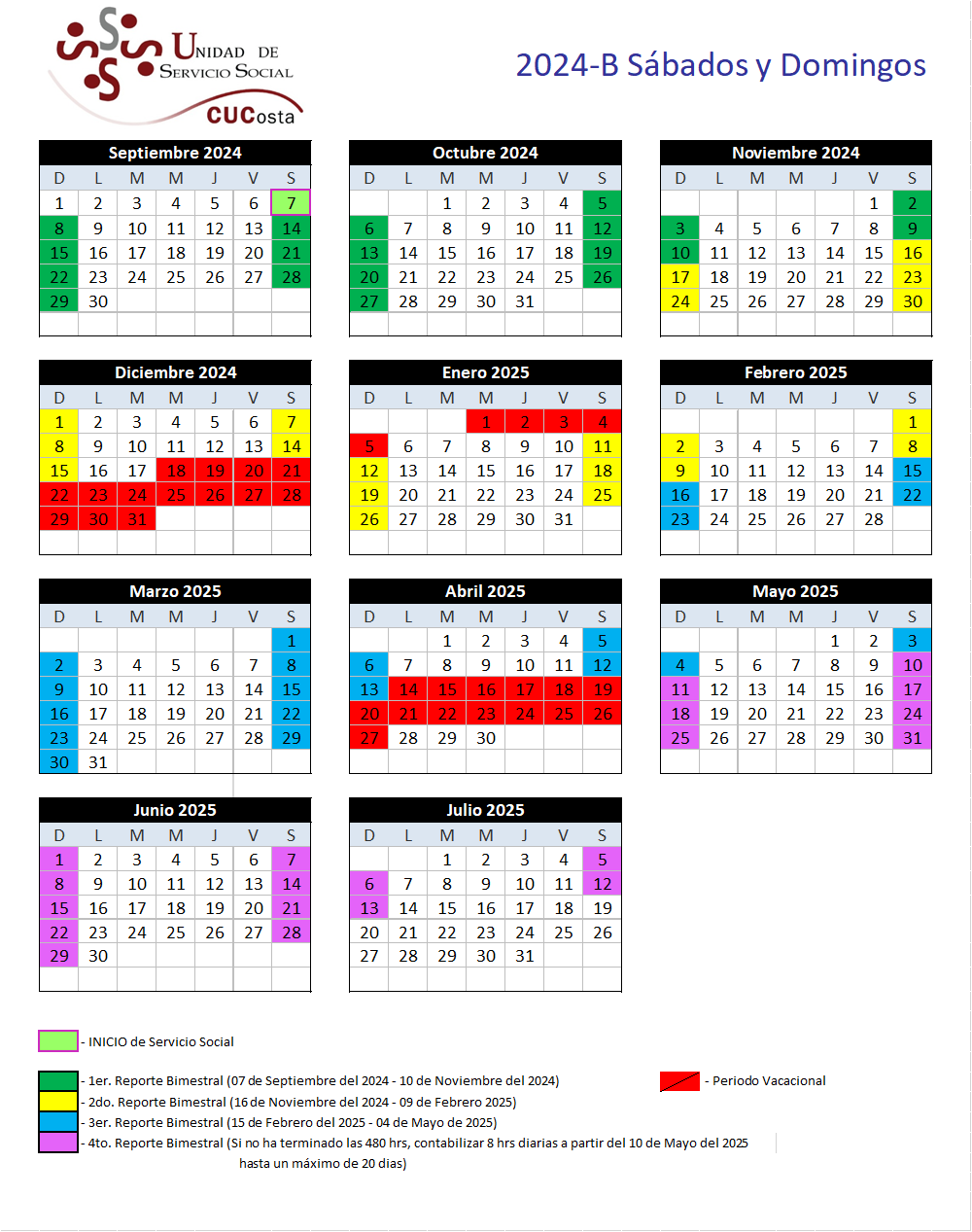 Calendario Sabados y Domingos 2024B