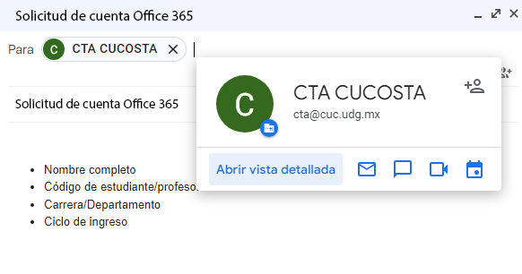 Datos a Eviar - Office 365