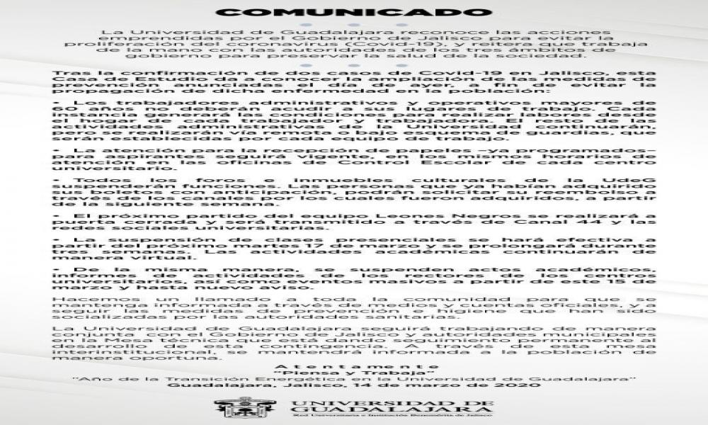 COMUNICADO DEL 14 DE MARZO 2020